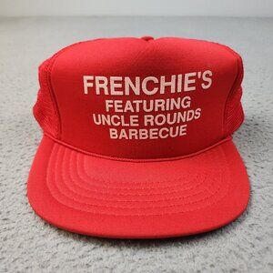 Vintage Trucker Hat Snapback Cap Frenchie's Uncle Rounds Barbecue Red Foam 80s